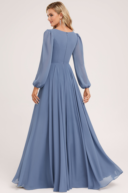 Robe de Soirée Mousseline Beige - gallery 4