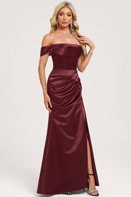 Robe de Soirée Satin Bourgogne - gallery 2