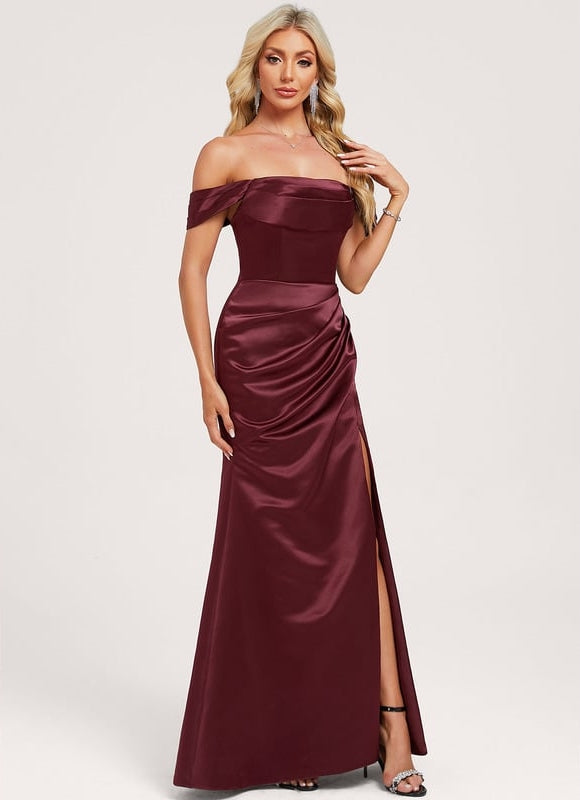 Robe de Soirée Satin Bourgogne - gallery 2