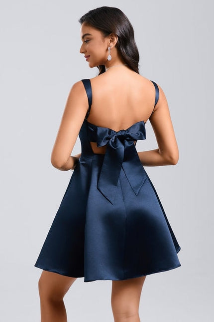 Robe de Soirée Satinée Marine - gallery 6