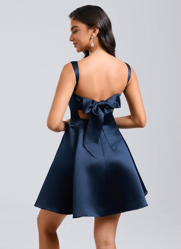 Robe de Soirée Satinée Marine - gallery 6
