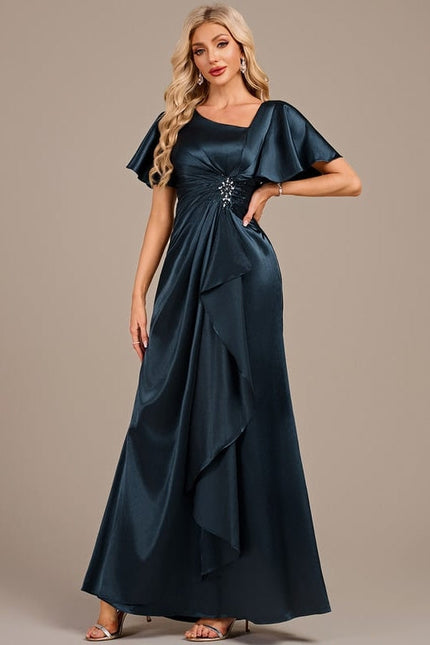 Robe de Soirée Satin Émeraude Drapée - gallery 3