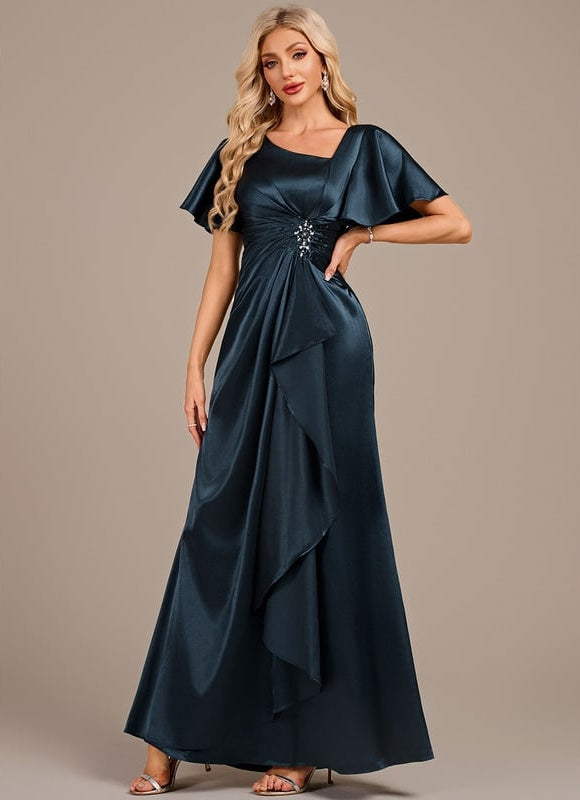 Robe de Soirée Satin Émeraude Drapée - gallery 3