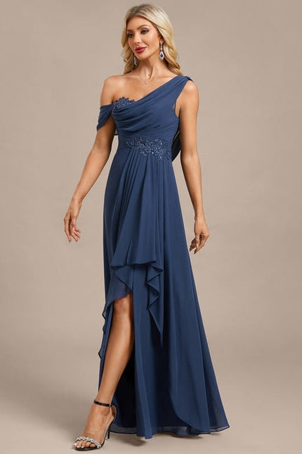Robe de Soirée Mousseline Bleu - gallery 3