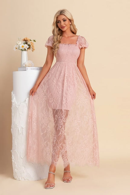 Robe de Soirée Dentelle Rosée