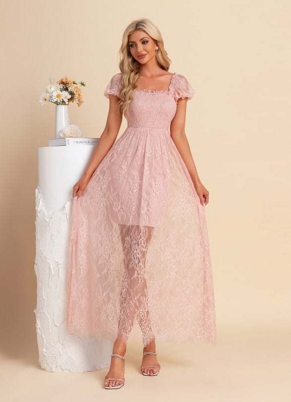 Robe de Soirée Dentelle Rosée