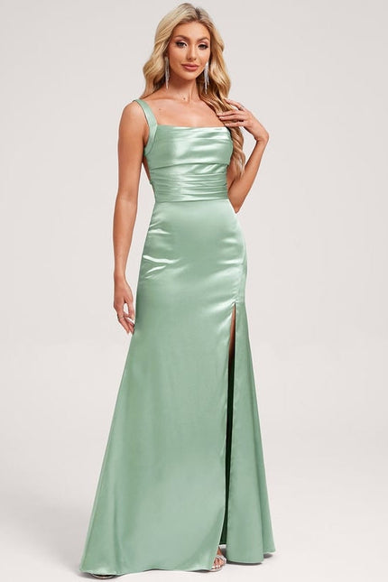 Robe de Soirée Satin Vert Deau - gallery 2