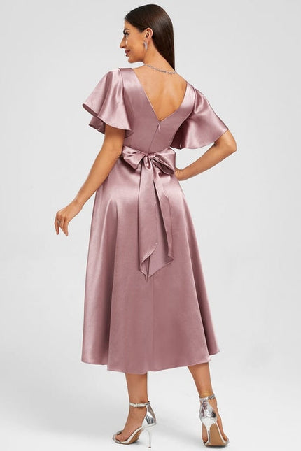 Robe de Soirée Satin Asymétrique Marine - gallery 5