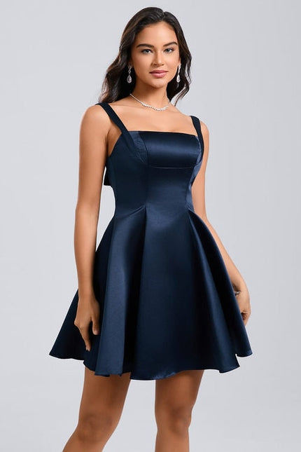Robe de Soirée Satinée Marine - gallery 4