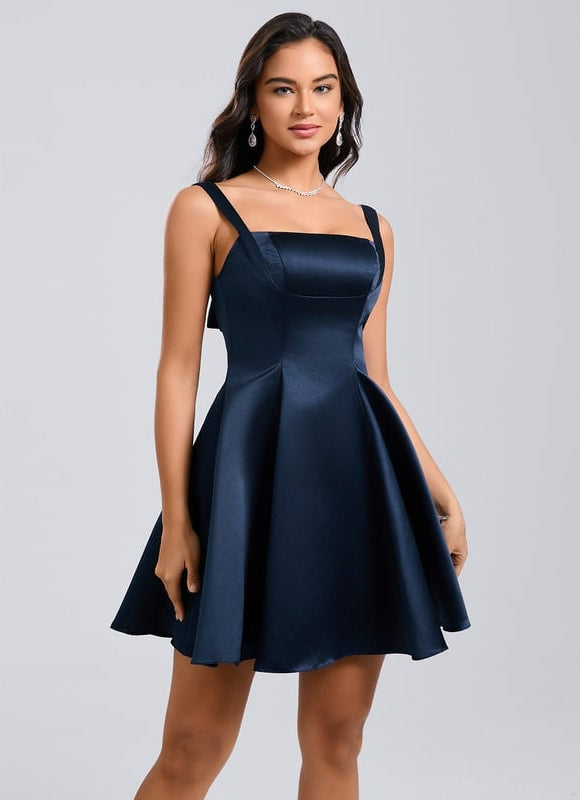 Robe de Soirée Satinée Marine - gallery 4