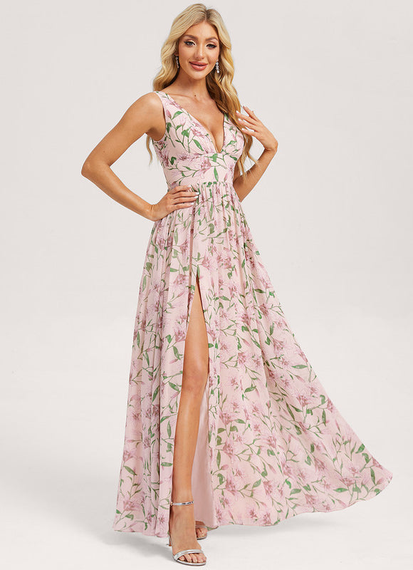 Robe de Soirée Mousseline Beige - gallery 2