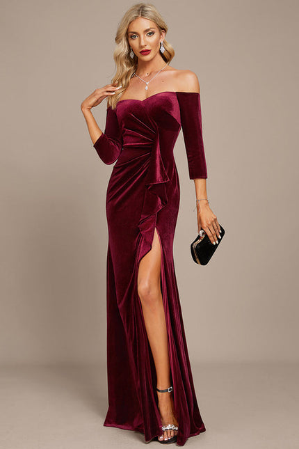 Robe de Soirée Velours Pourpre Élégant
