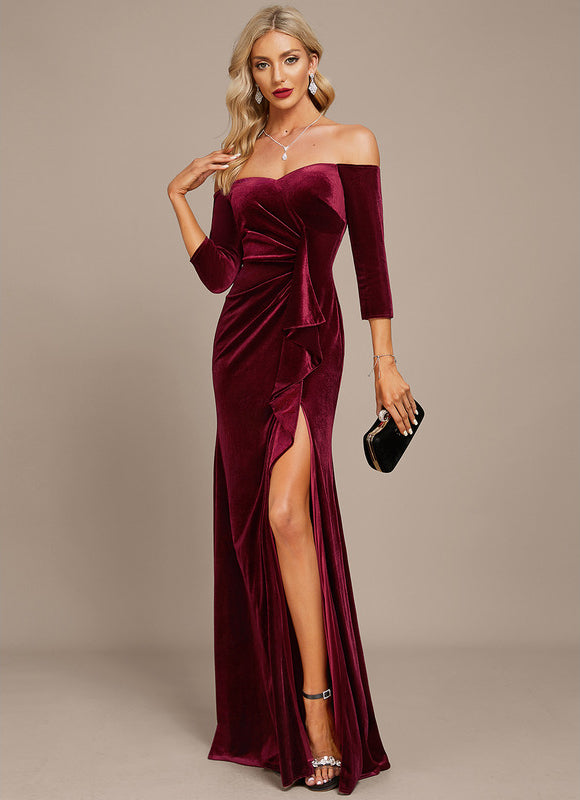 Robe de Soirée Velours Pourpre Élégant