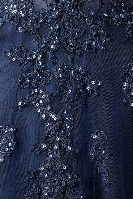 Robe de Soirée Longue Bleue Dentelle Et Paillettes - gallery 3