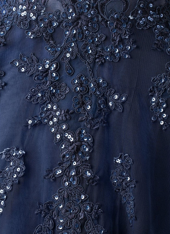Robe de Soirée Longue Bleue Dentelle Et Paillettes - gallery 3