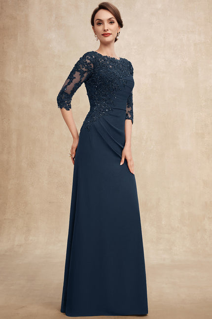 Robe de Soirée Longue Bleu Marine Dentelle Paillettes - gallery 4