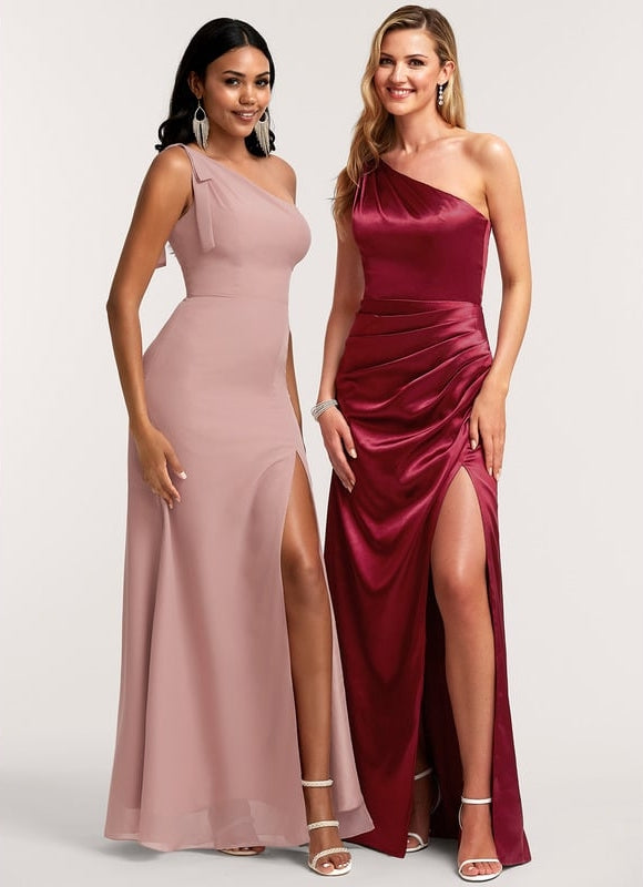 Robe de Soirée Asymétrique Satin Rubis - gallery 5