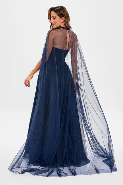 Robe de Soirée Longue Bleue Festive Collier Paillettes - gallery 2