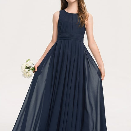 Robe de Soirée Longue Bleue En Mousseline Pour Demoiselle D'Honneur