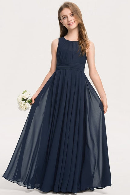 Robe de Soirée Longue Bleue En Mousseline Pour Demoiselle D'Honneur