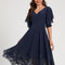 Robe de Soirée Longue Bleue En Dentelle Et Mousseline