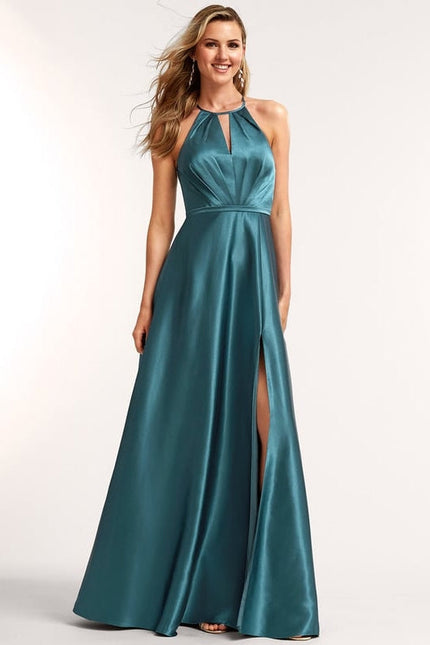 Robe de Soirée Satin Bleu Clair - gallery 3