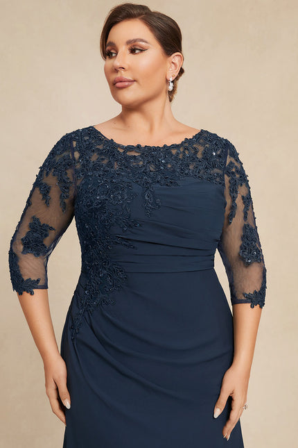 Robe de Soirée Longue Bleu Marine Dentelle Paillettes - gallery 8