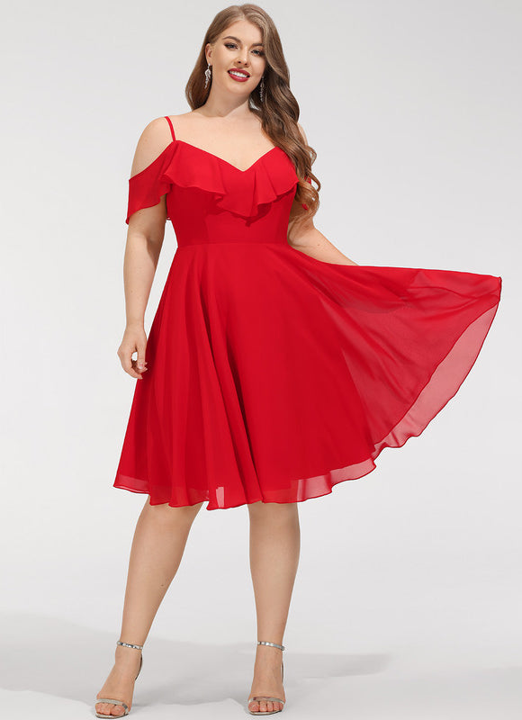 Robe De Soirée Mousseline Rouge - gallery 4