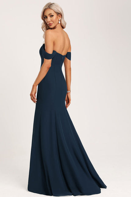 Robe de Soirée Longue Bleue Sirène Épaules Dénudées - gallery 5