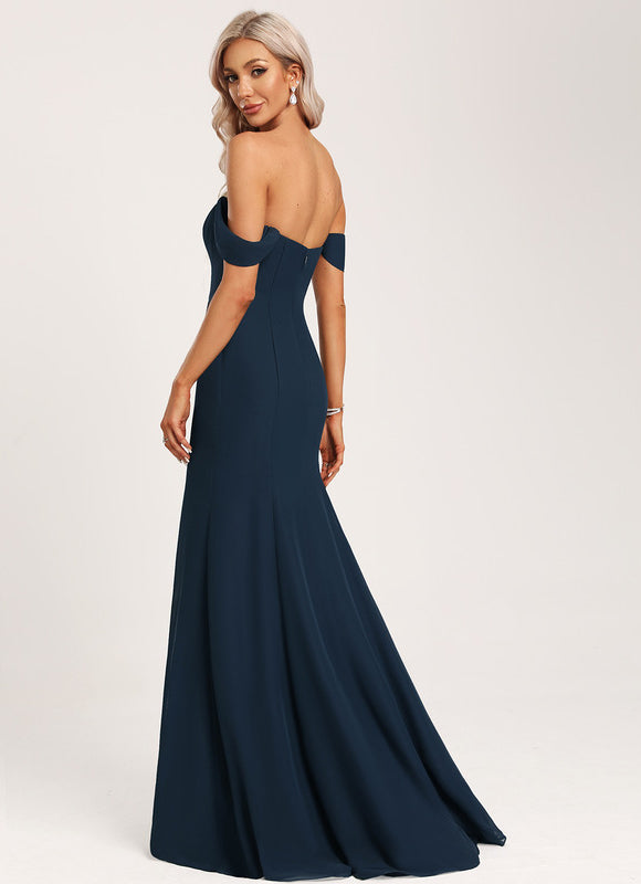 Robe de Soirée Longue Bleue Sirène Épaules Dénudées - gallery 5