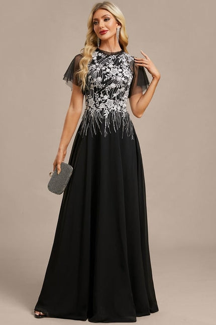 Robe de Soirée Noire Brodée - gallery 2
