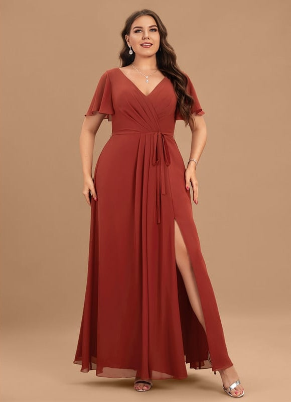 Robe de Soirée Mousseline Beige - gallery 7