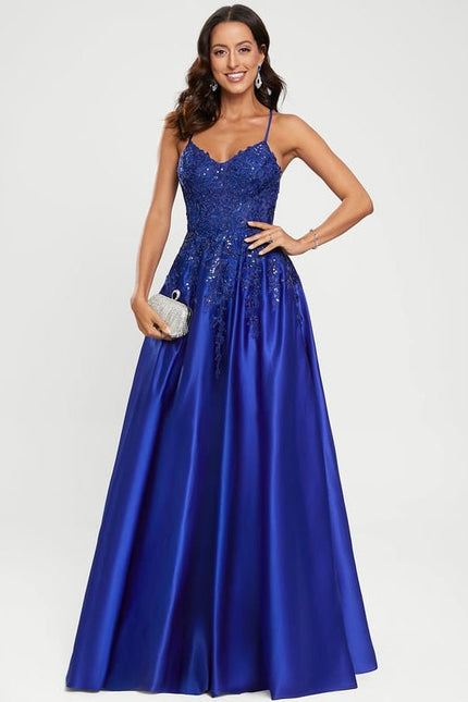 Robe de Soirée Satin Bleu Éclat - gallery 9