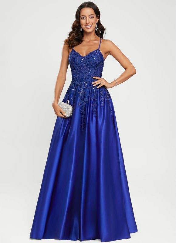 Robe de Soirée Satin Bleu Éclat - gallery 9