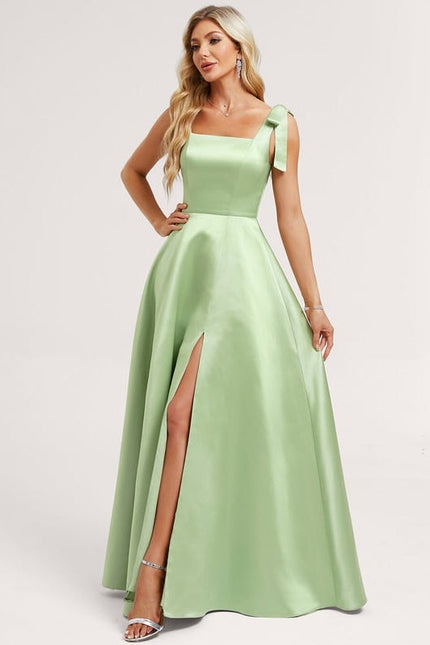 Robe de Soirée Satin Vert Clair - gallery 2