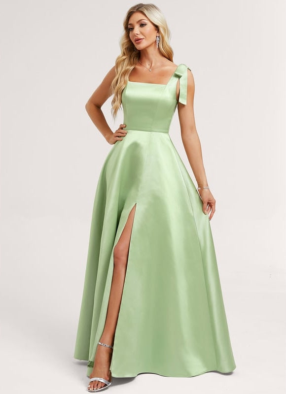 Robe de Soirée Satin Vert Clair - gallery 2