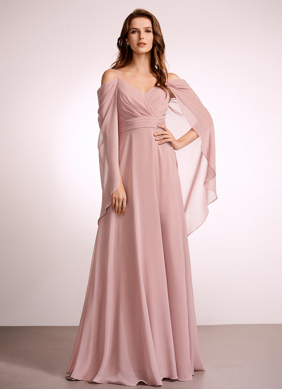 Robe de Soirée Mousseline Beige - gallery 1