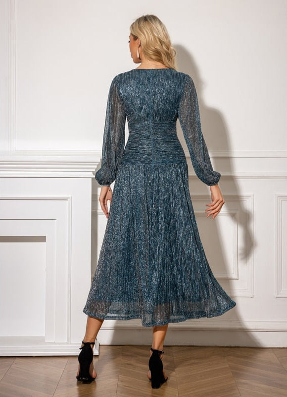 Robe de Soirée Vaporeuse Bleuâtre - gallery 2