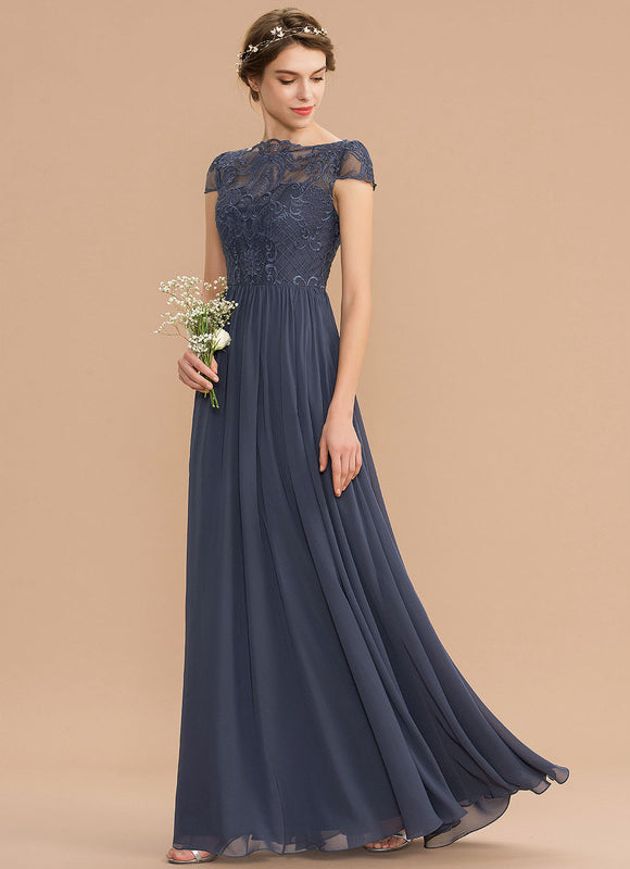 Robe de Soirée Longue Bleu Marine Dentelle Mousseline - gallery 7