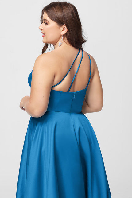 Robe Longue Bleu Satin Balayeuse Bal De Soirée - gallery 8