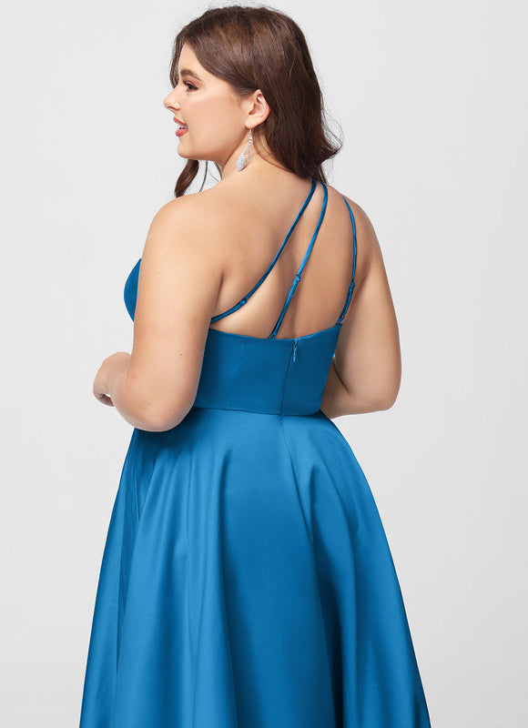 Robe Longue Bleu Satin Balayeuse Bal De Soirée - gallery 8