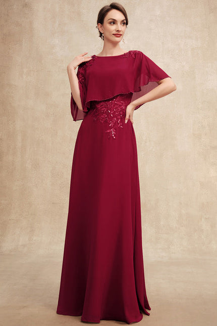 Robe de Soirée Longue Bordeaux En Mousseline Dentelle Perles - gallery 2