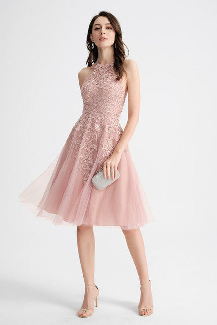 Robe de Soirée Longue Rose Dentelle Tulle Bal De Promo - gallery 3