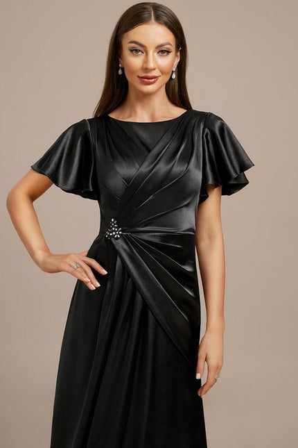 Robe de Soirée Satin Noir Chic - gallery 1