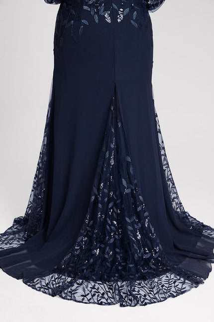 Robe Longue Bleue Sirène Dentelle Soirée - gallery 9