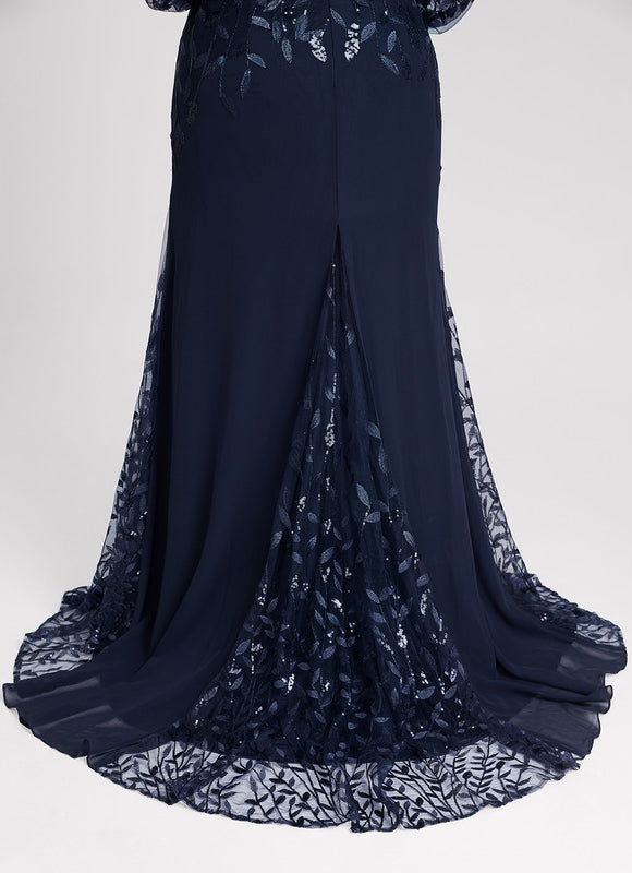 Robe Longue Bleue Sirène Dentelle Soirée - gallery 9