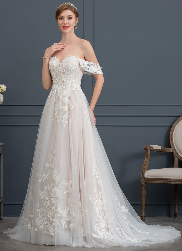Robe de Soirée Longue Blanche Princesse Tulle Dentelle Mariée - gallery 3