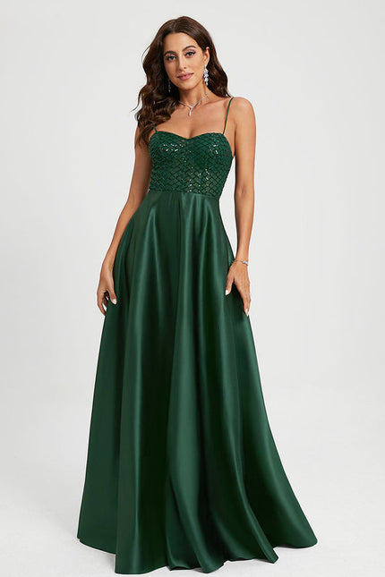 Robe de Soirée Élégance Émeraude Satinée