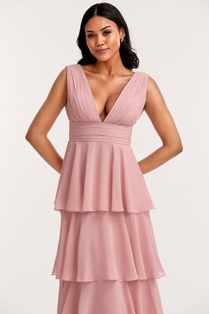 Robe de Soirée Mousseline Beige - gallery 4