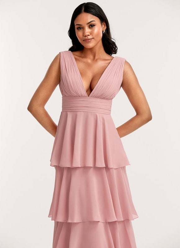 Robe de Soirée Mousseline Beige - gallery 4